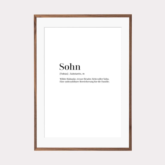 Print personalisierbar | Sohn - Worterklärung Definition á la Duden