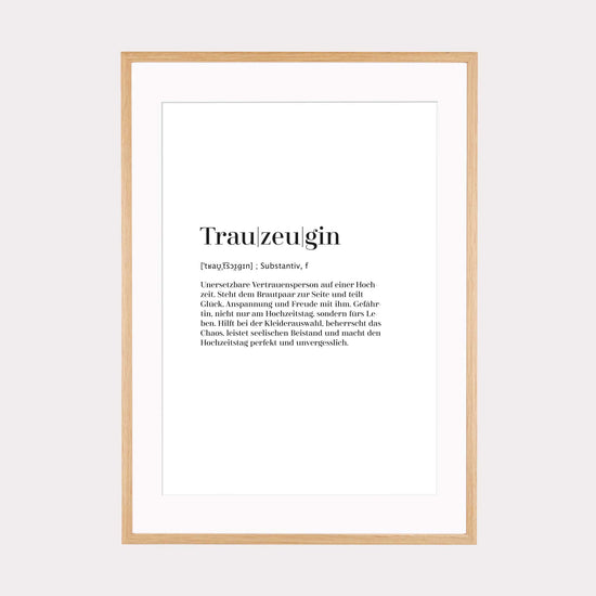 Art Print | Trauzeugin - Worterklärung Definition à la Duden