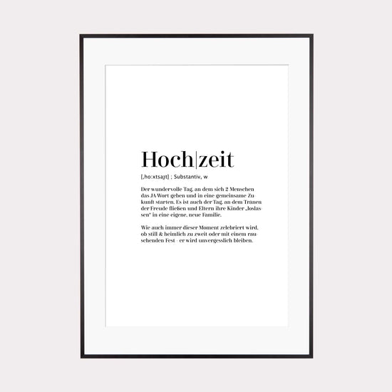 Art Print | Hochzeit - Worterklärung Definition à la Duden