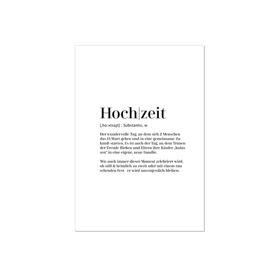 Art Print | Hochzeit - Worterklärung Definition à la Duden