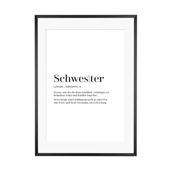 Art Print | Schwester - Worterklärung Definition à la Duden