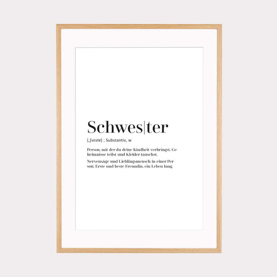 Art Print | Schwester - Worterklärung Definition à la Duden