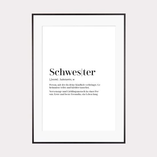 Art Print | Schwester - Worterklärung Definition à la Duden