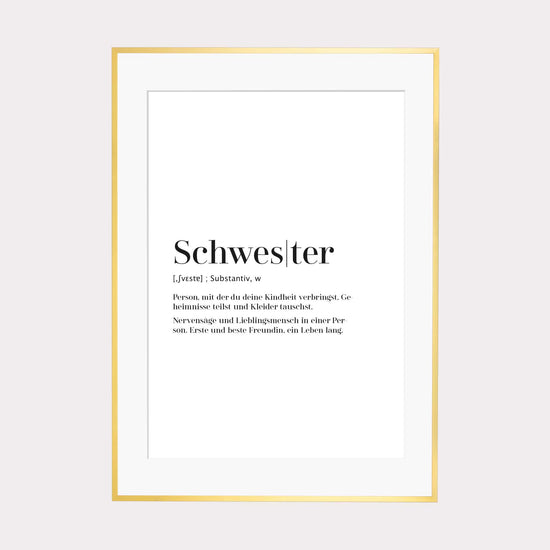 Art Print | Schwester - Worterklärung Definition à la Duden