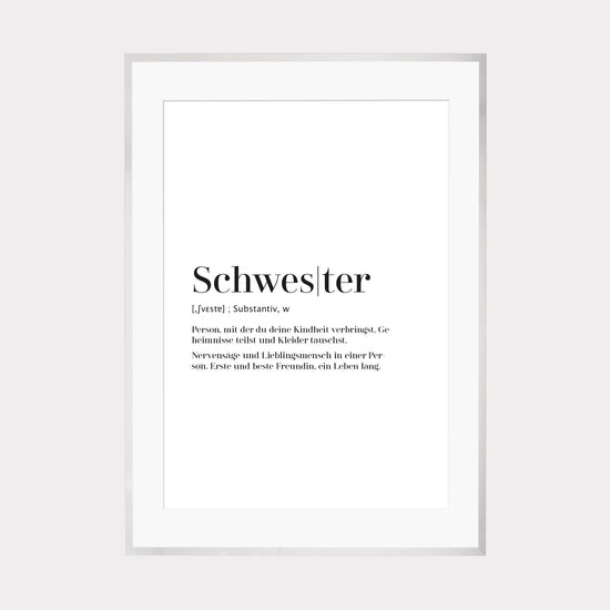 Art Print | Schwester - Worterklärung Definition à la Duden