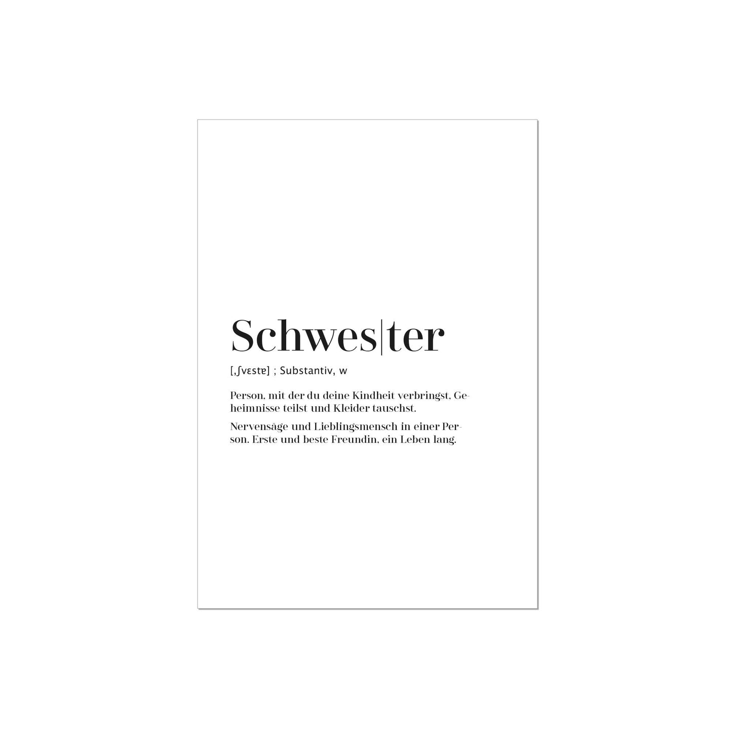 Art Print | Schwester - Worterklärung Definition à la Duden