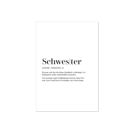 Art Print | Schwester - Worterklärung Definition à la Duden