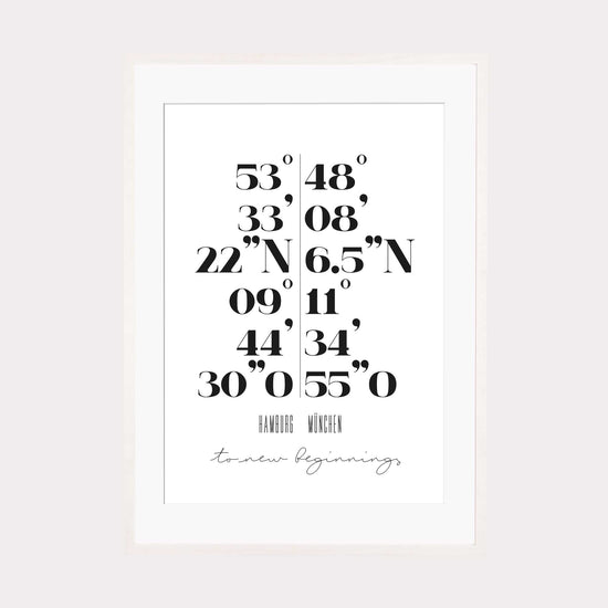 Print personalisierbar | Doppel-Koordinaten "to new beginnings"