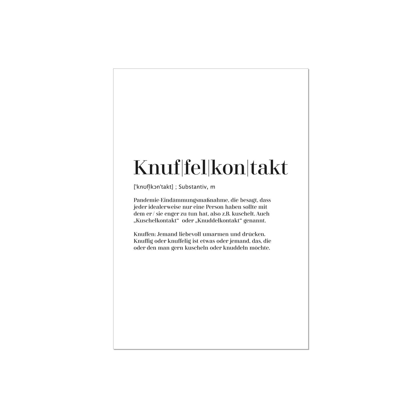 Art Print | Knuffelkontakt - Worterklärung Definition à la Duden