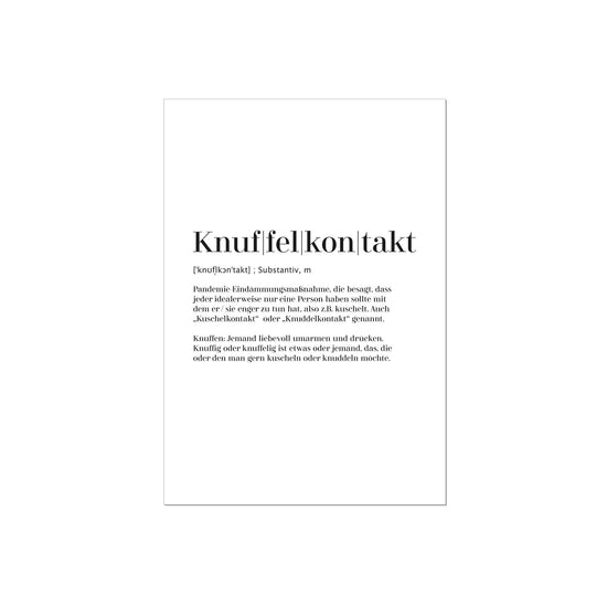 Art Print | Knuffelkontakt - Worterklärung Definition à la Duden